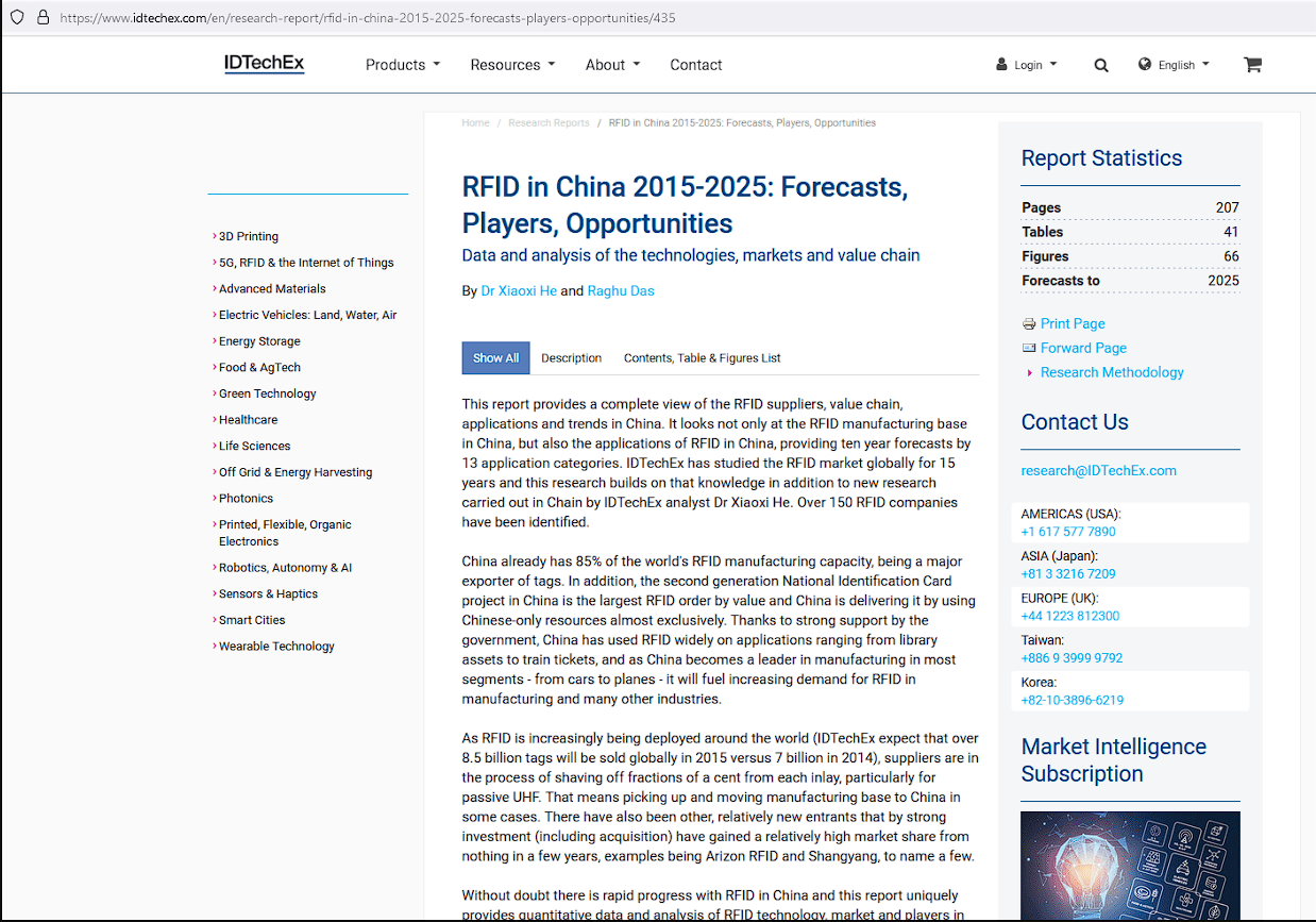 2015-2025年中国 RFID: 预测、参与者、机遇