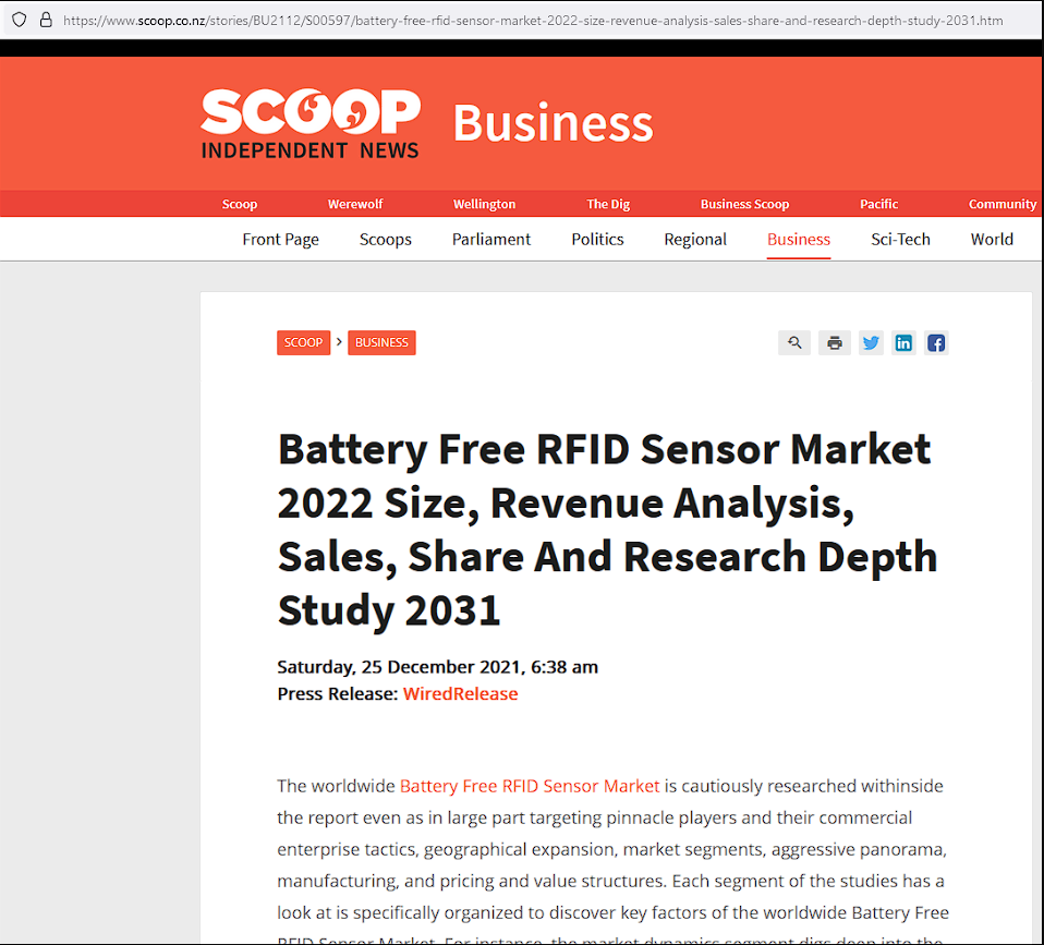 2022年无电池 RFID 传感器市场规模、收入分析、销售、份额和研究深度研究2031