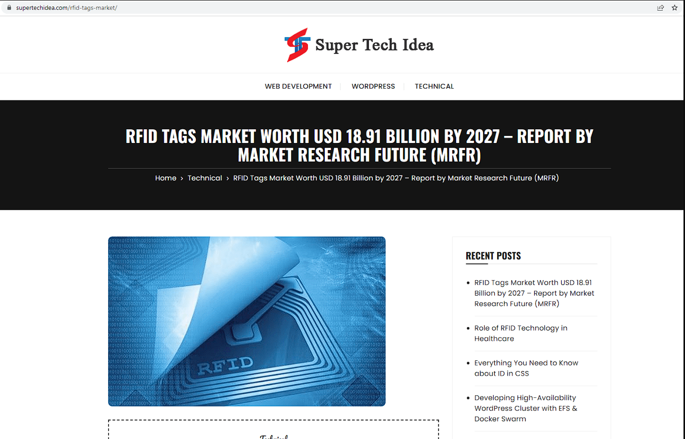 到2027年价值189.1亿美元的 RFID 标签市场-市场研究未来(MRFR)报告