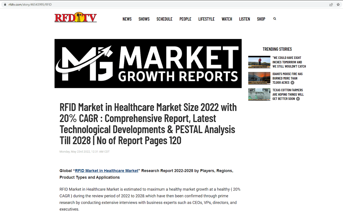 RFID 市场在 2022 年医疗保健市场规模中的占比为 20%(CAGR):2028 年综合报告、最新技术发展和 PESTAL 分析 | 无报告第 120 页