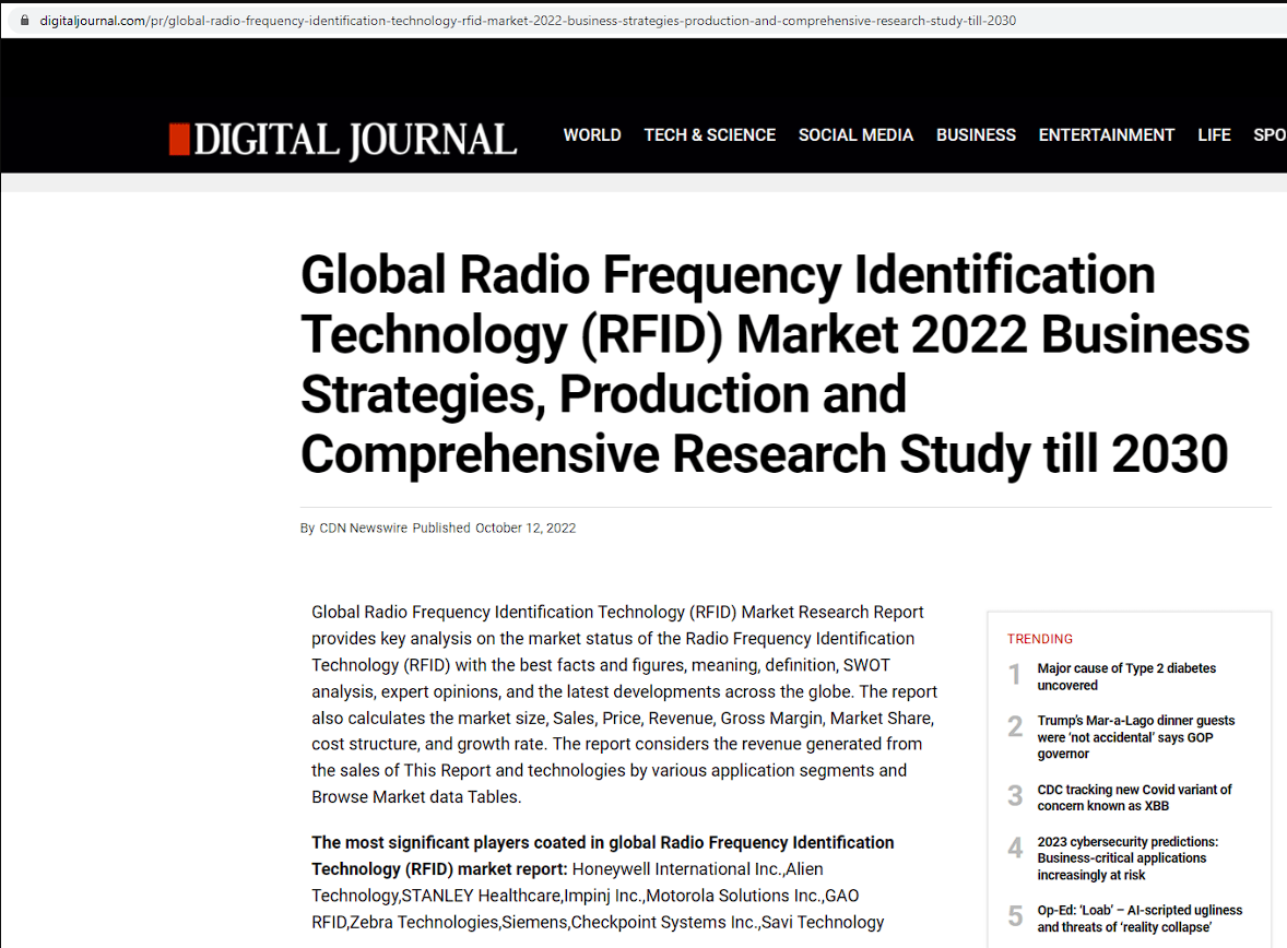 全球射频识别技术 (RFID) 市场 2022 年商业战略、生产和综合研究直至 2030 年
