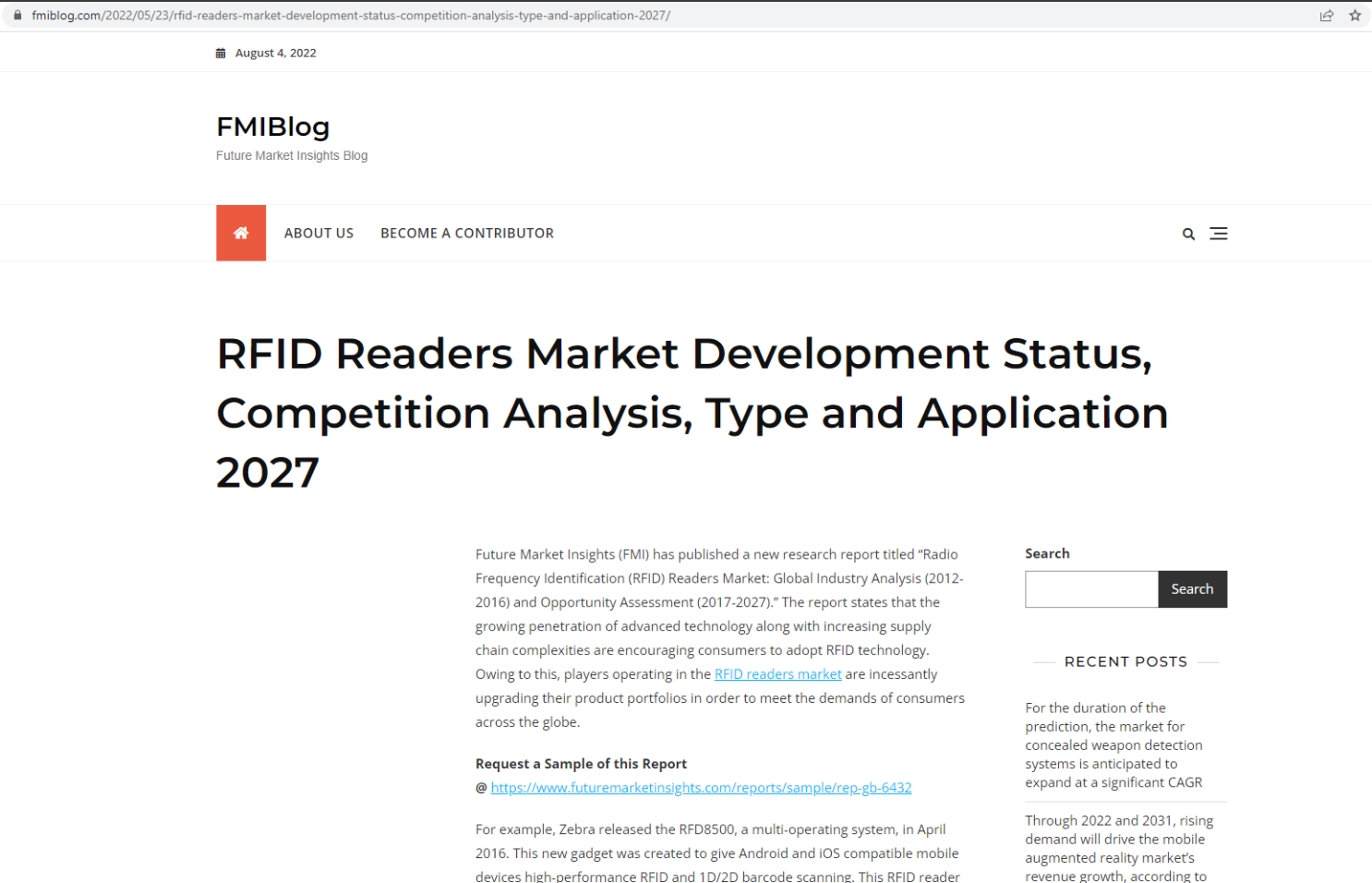 RFID读者市场的发展状况、竞争分析、类型和应用程序2027