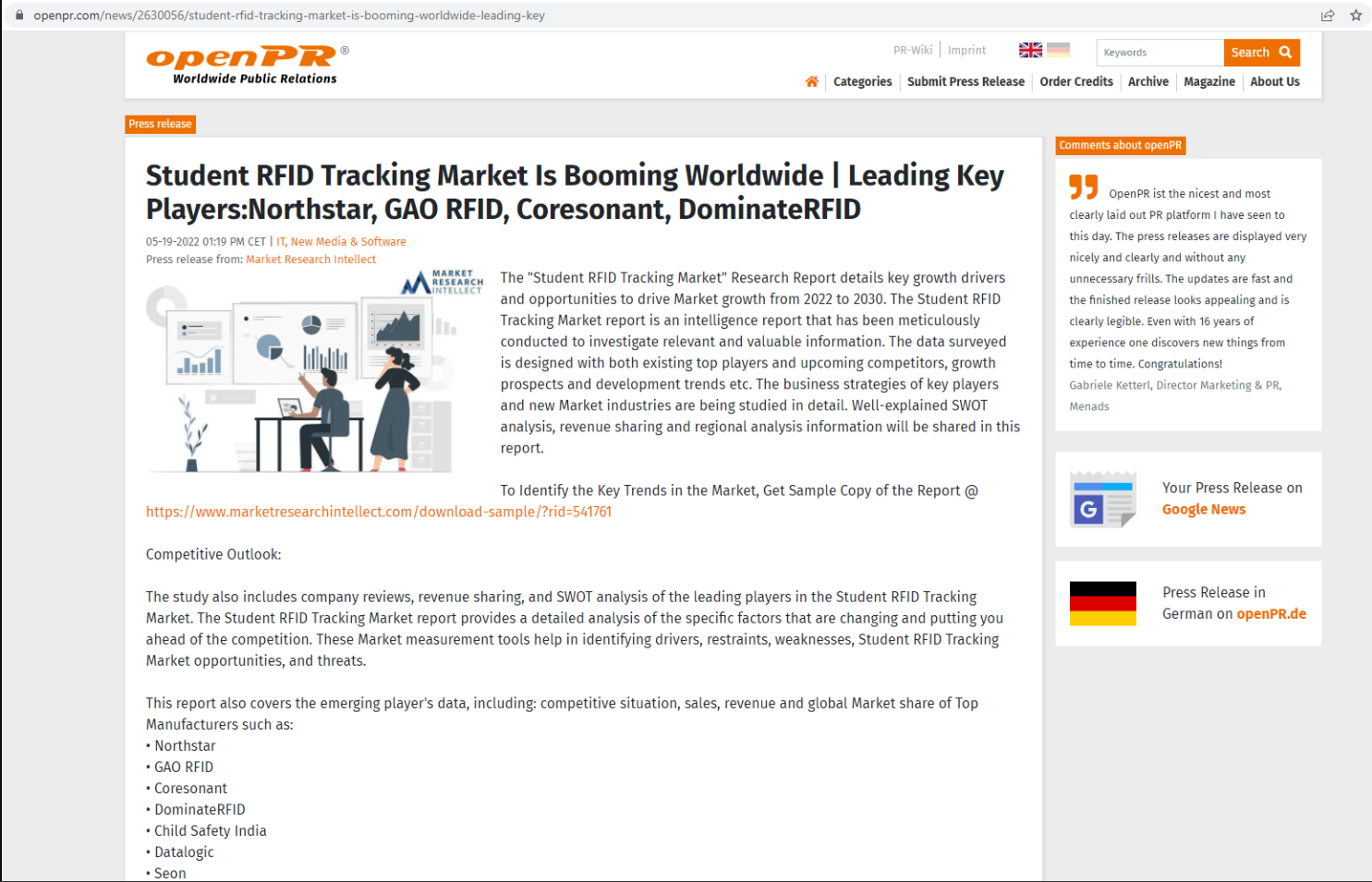 全球学生 RFID 跟踪市场蓬勃发展 | 主要领先企业：Northstar、GAO RFID、Coresonant、DominateRFID