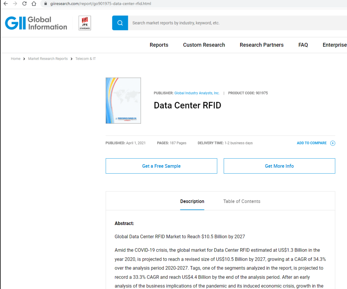 到 2027 年，全球数据中心 RFID 市场规模将达到 105 亿美元
