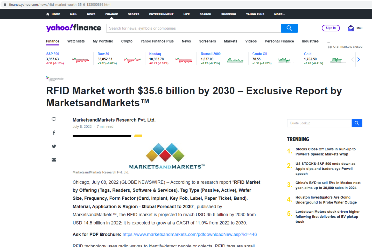 到2030年，RFID市场规模将达356亿美元——MarketsandMarkets™独家报告