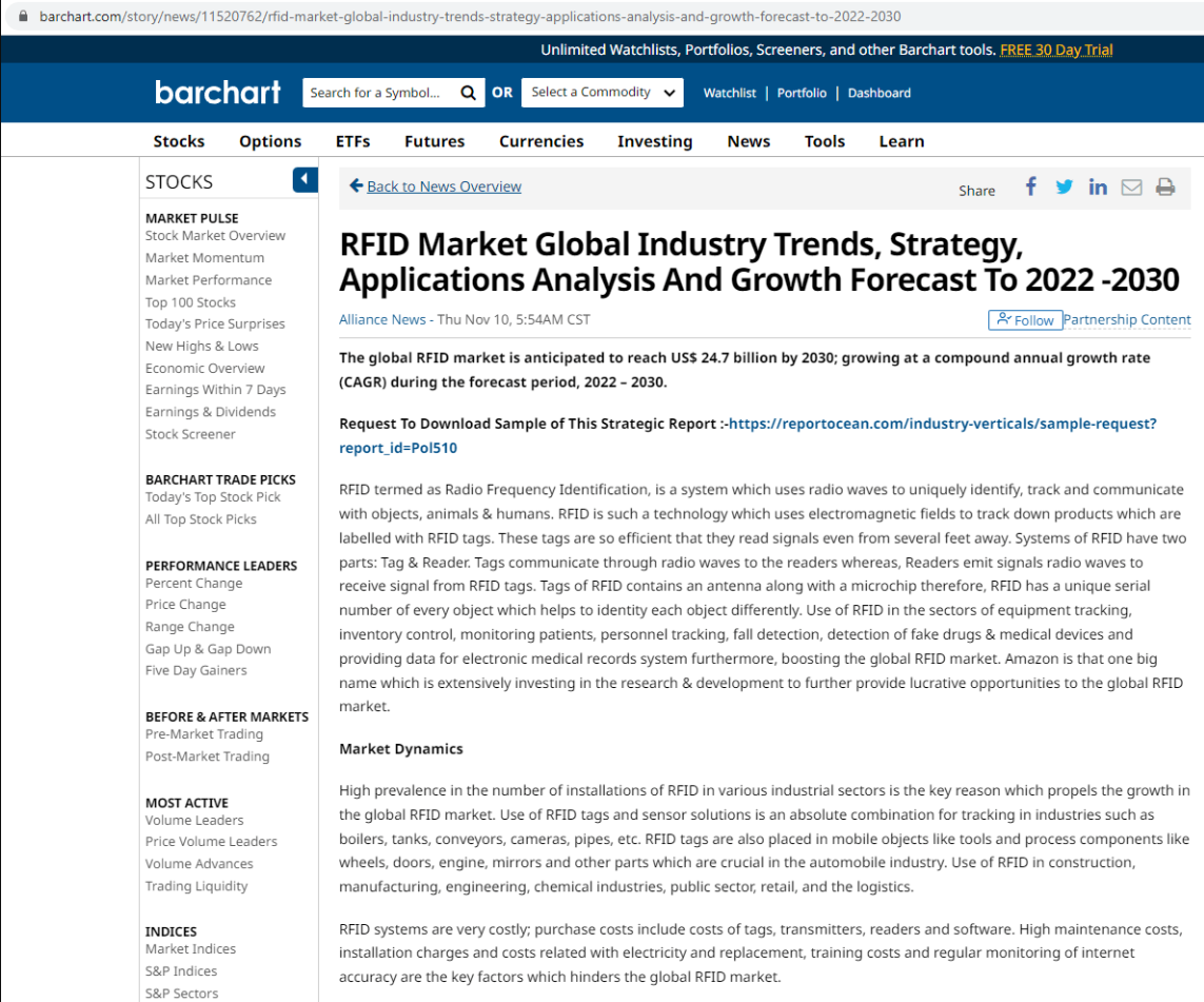 全球RFID市场行业趋势、战略、应用分析及2022-2030年增长预测