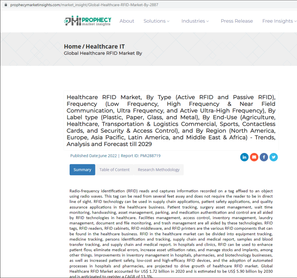 医疗保健RFID市场，按类型（有源RFID与无源RFID）、频率（低频、高频及近场通信、超高频、有源超高频）、标签材质（塑料、纸质、玻璃、金属）划分， 按终端应用（农业、医疗保健、运输与物流商业、体育、非接触式卡、安全与访问控制）及按地区（北美、欧洲、亚太、拉丁美洲、中东与非洲）划分——趋势、分析及至2029年预测
